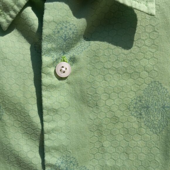 Perry Ellis Button Front Shirt Long Sleeves Green Honeycomb & Paisley Vintage L - Picture 5 of 15